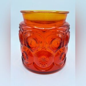 Vintage LE Smith Amberina Moon & Stars Canister Jar Vase Red Orange Glass Vessel